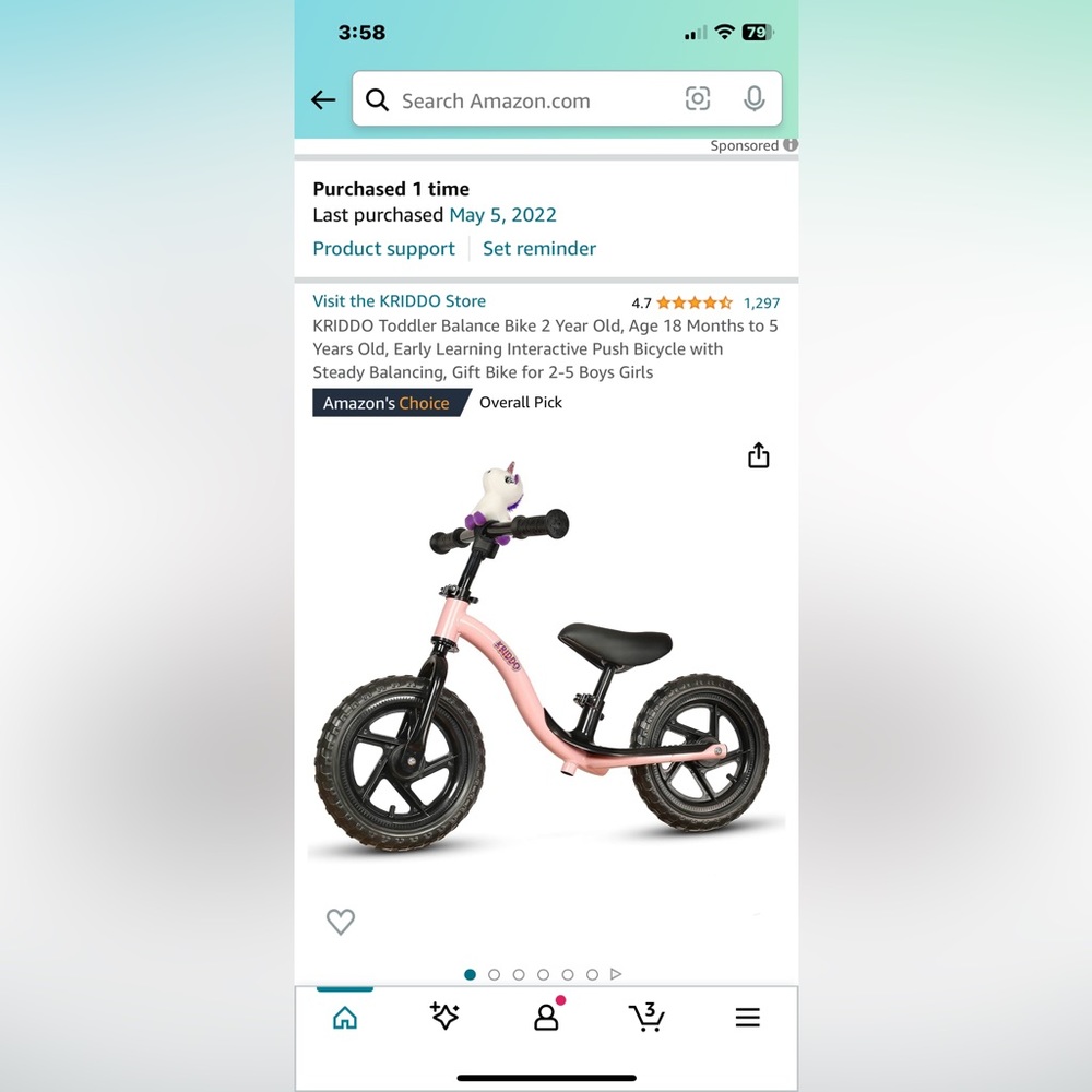 Light pink balance bike